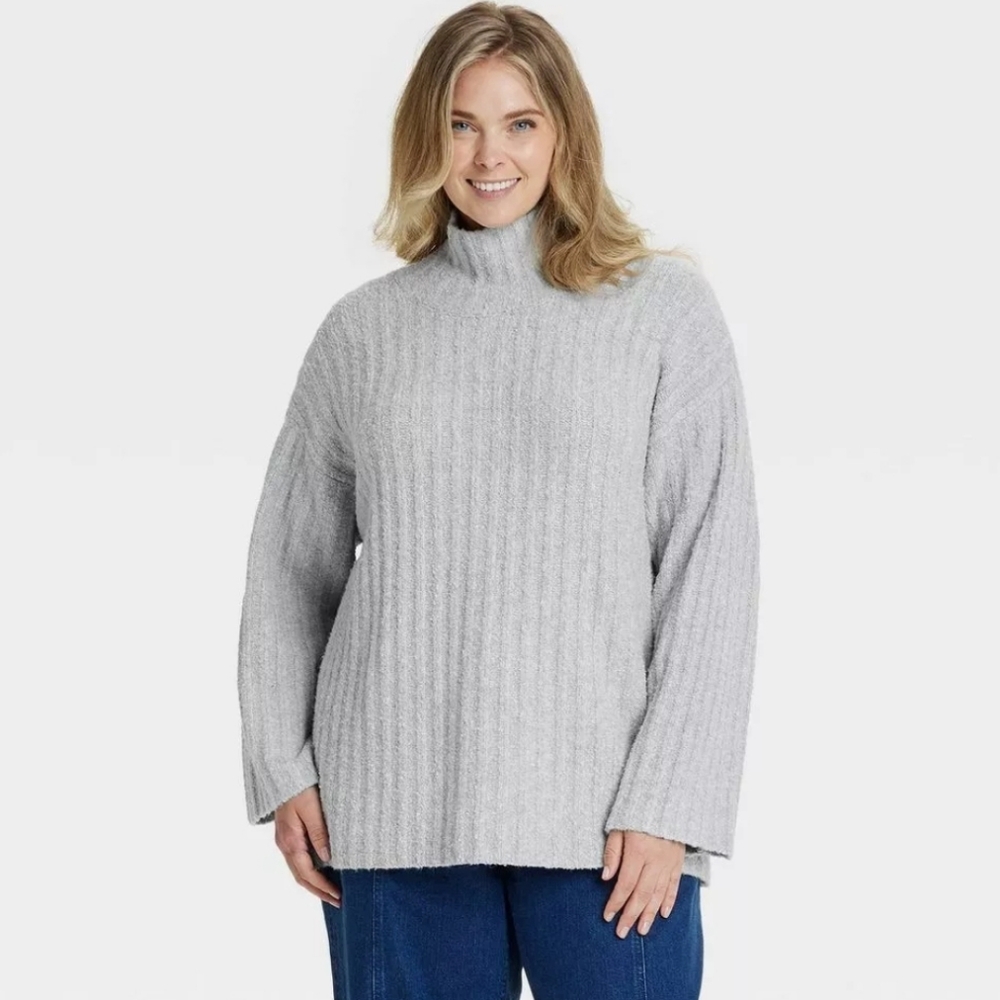Women's Turtleneck Tunic Pullover Sweater - Universal Thread Gray XXL